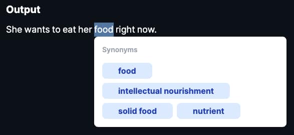 Synonyms feature screenshot